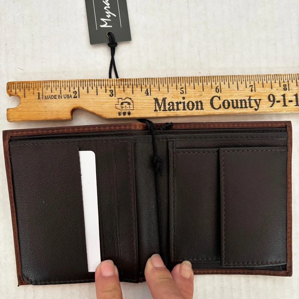 Myra Bifold Wallet Mens Matter Brown Leather Embossed Coin Pocket Cowboy New